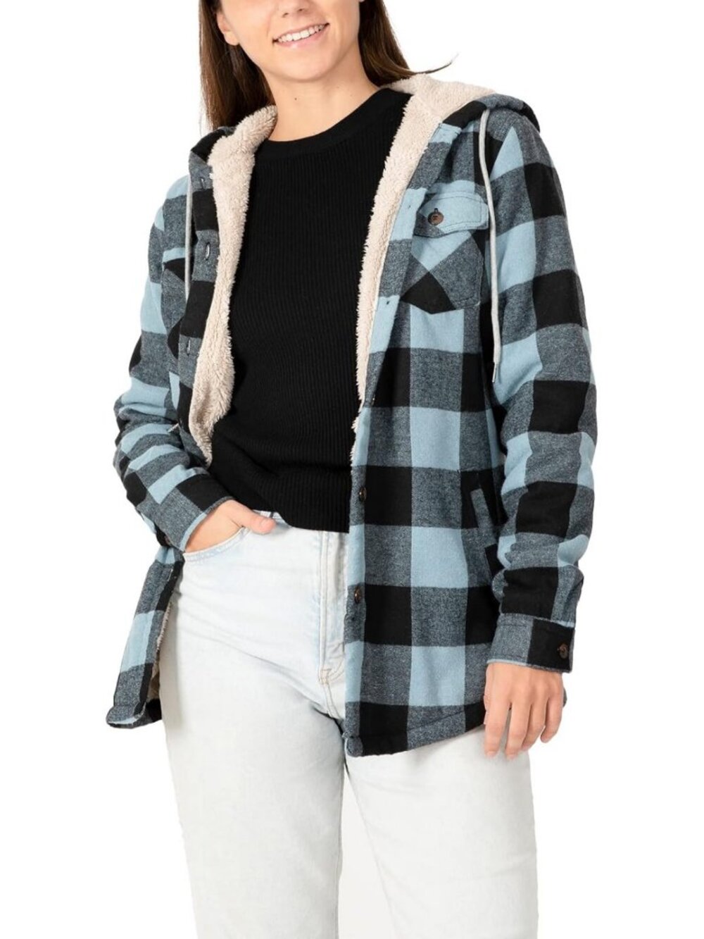Cozy Sherpa Lined Plaid Flannel Jacket with Hood for Women - Perfect Fall